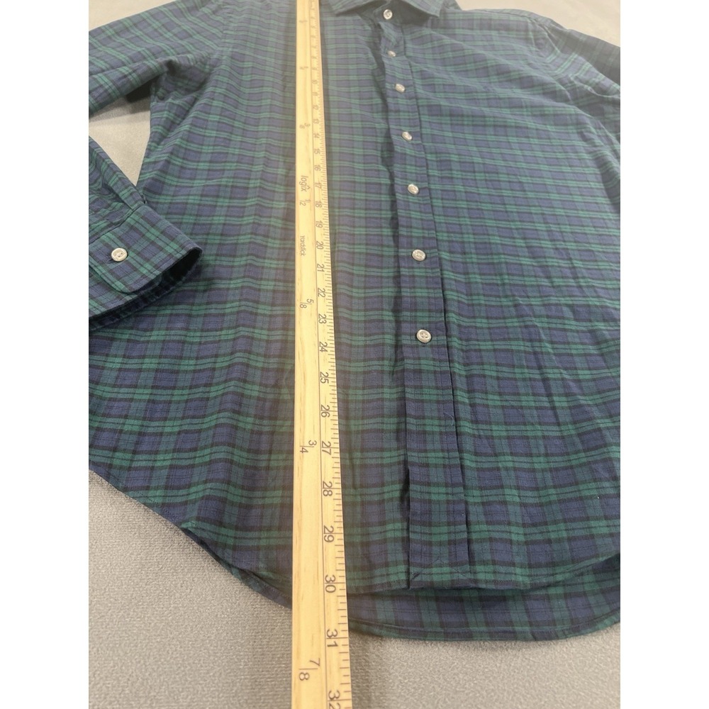 Polo Ralph Lauren Slim Fit Men's Medium Long Sleeve Button Up Green & Navy Plaid - Picture 7 of 8